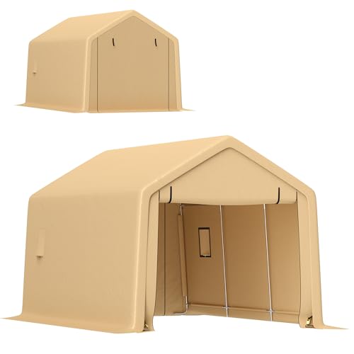 Outsunny Carport Tente de Garage 3 x 5,2 m, abri Voiture extérieur, Tente de Stockage avec Porte Enroulable Amovible, carport pour Voiture, Camion, Bateau, Jaune