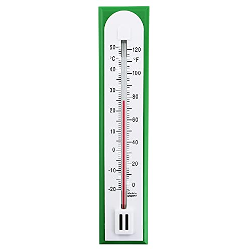 Thermometer World Thermomètre précis pour une utilisation en tant que thermomètre de température ambiante dans la maison, le bureau, le jardin ou la serre. Fixation murale en vert et blanc