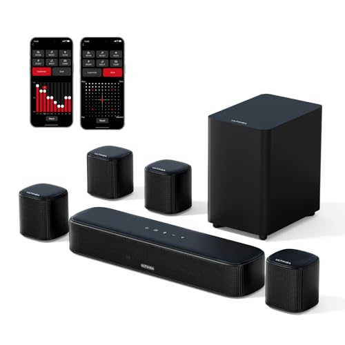 ULTIMEA 7.1 Barre de Son TV, Barres de Son 330W pour Home Cinema, Système de Son Surround Virtuel pour TV, Soundbar avec Caisson de Basse, 4 Haut-parleurs Surround, App Contrôle, Opt/AUX/BT, Aura A40