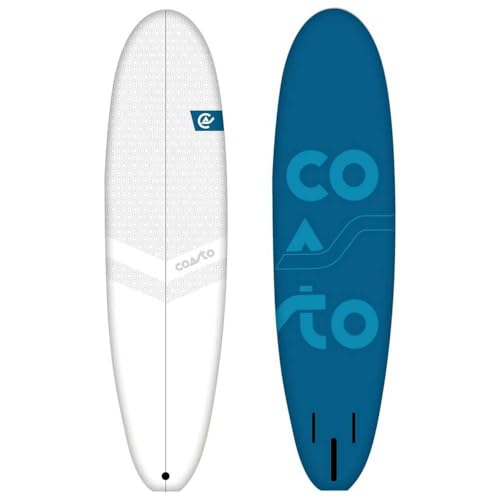 Coasto - Surf Mousse 7', PB-CSOFT700 - Planche Compacte, Légère, Sécurisée et Robuste - Type Evolutive - Noyau EPS - Latte 2X Bois - Matériau Extérieur Souple - Dérives Comprises - Idéal Débutant
