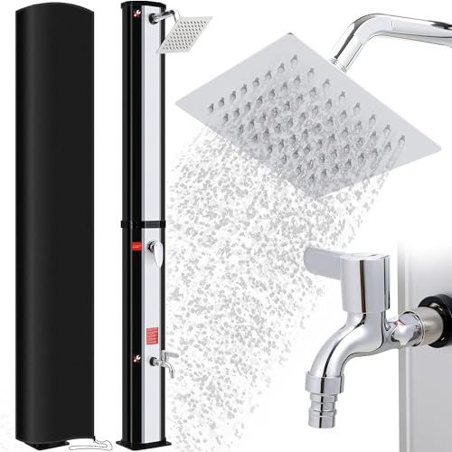 Douche Solaire 40L, 225cm, Douche de Jardin Solaire, Douche de Piscine avec Pommeau de Douche, Douche à Pieds et Housse de Protection, sans Raccordement Électrique, Température de l'Eau jusqu'à 60°C