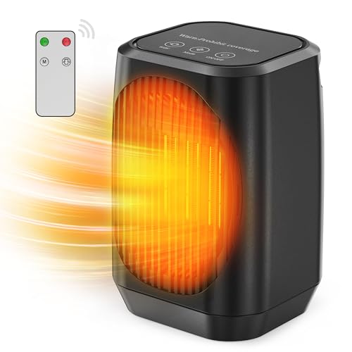 Pancellent Chauffage électrique Portable Oscillant à 70°,Petit Radiateur en Céramique PTC 1200W Avec 3 Modes,Mini Ventilateur de Chauffage/Refroidisseur pour Bureau,Chambre à Coucher, Intérieur (noir)