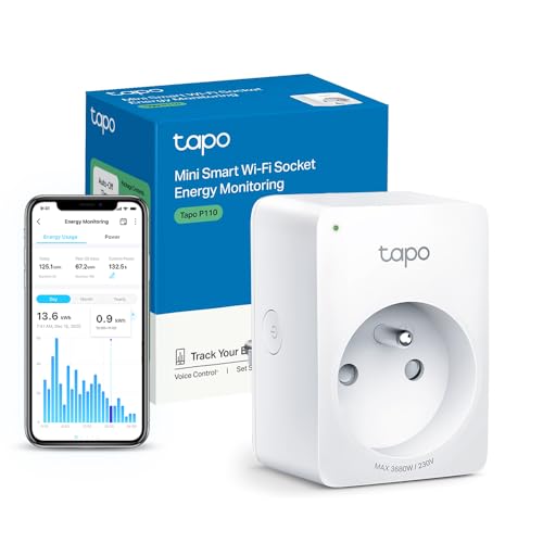 Tapo Prise Connectée WiFi, Suivi de consommation, 16A Type E, compatible avec Alexa et Google Home, Contrôler le radiateur, le chauffage, Économie d'énergie, Commande vocale, Tapo P110(FR)