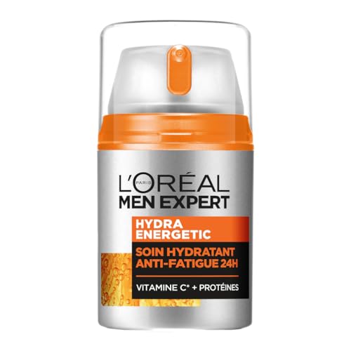 L'Oréal Men Expert - Soin Hydratant Anti-Fatigue 24H pour Homme - Hydrate & Illumine - Concentré en Vitamine C Pure 10% - Usage Quotidien - Hydra Energetic - 50 ml