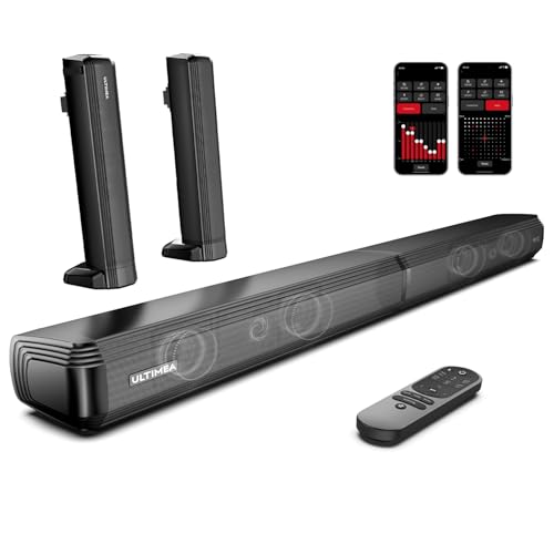 ULTIMEA Barres de Son TV, 2,2 Canaux Barre de Son 2-en-1 Détachable, Bluetooth 5.3 Enceinte pour TV avec Caisson de Basses, 3 EQ Mode, Arc/Optique/Aux, Montage Mural, Modèle 2025, Apollo S40 Pro