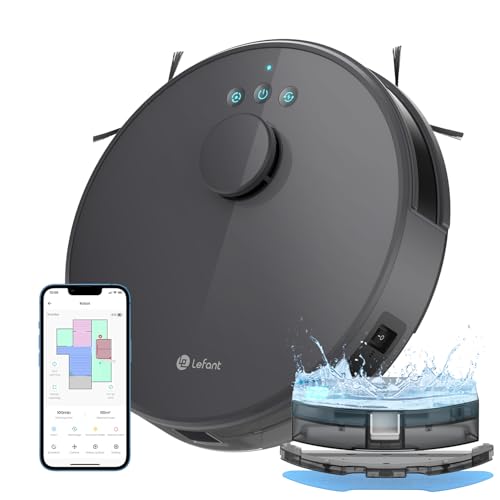 Lefant Robot Aspirateur Laveur 2 en 1 4000Pa,Navigation LiDAR, Cartographie Multi-étage,Zones Virtuelles, Connecté par Alexa/APP/WiFi,Idéal pour Poils d'animaux Tapis Sols Durs M1 Gris