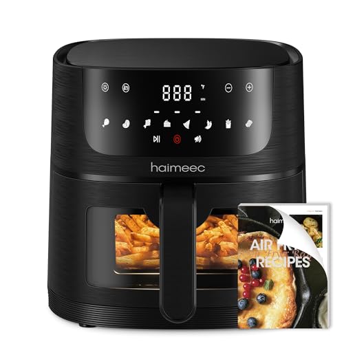 HAIMEEC Air Fryer 4L, Friteuse Sans Huile 8-en-1 avec Fenêtre de Visualisation, 1350W avec Ecran Tactile Digital, Réglable 30°C-200°C, 90% de Matières Grasses en Moins, Nettoyage Facile, <60dB