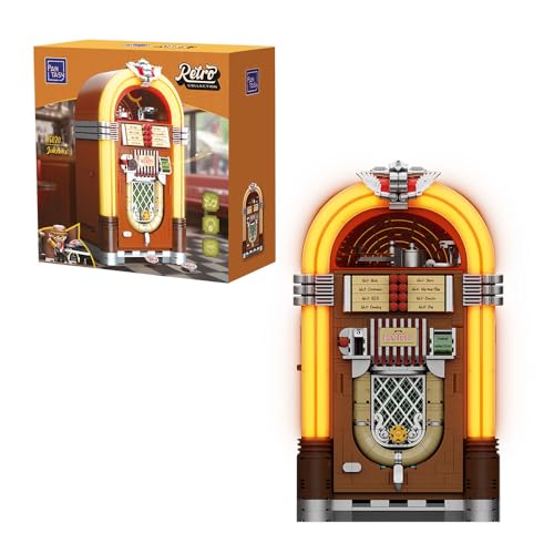 PANTASY Kit de construction rétro Jukebox avec fonction pièce de monnaie et son, modèle de boîte à musique mécanique avec disques en acrylique, studio d'enregistrement et mini figurine, kit de