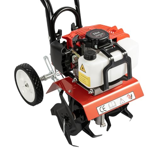 DAOHHFO Motoculteur à essence 52CC à essence 2 temps 3 CV L x L 7000 tr/min réglable en hauteur pour ferme, vergers et jardins
