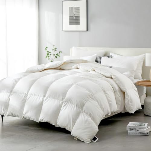 BPC Couette 240x260 Duvet d'oie Coton égyptien mélangé, 100% Duvet et Plumes 4 Saisons Couette, 2 Personne Couettes en Plume Ultra-Douce, Poids de Remplissage: 1900g, 240x260cm avec Oeko-Tex et RDS