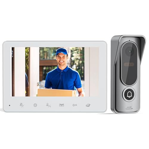 JeaTone Visiophone Connecté Interphone Vidéo,Visiophone Filaire,7 Pouces Moniteur,Portier Vidéo 4 Fils,Étanchéité IP65,Sonnette De Caméra,Vision Nocturne,1080P Pixels