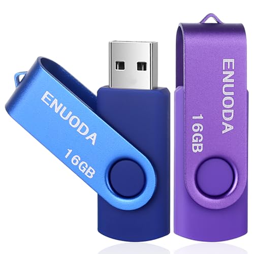 ENUODA Clé USB 16 Go Lot de 2 Cle USB 2.0 Flash Drive Stockage Rotation Disque Mémoire Stick avec Lumière LED(Bleu Violet)