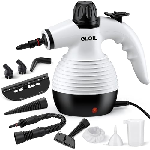 GLOIL Nettoyeur Vapeur,Multi-usage Nettoyant Vapeur,Punaises de Lit Avec 10 Accessoires Pour Taches sur Vitres,Canapé,Sèche,Matelas,Tapis,Voiture,Cuisines-Steamer Cleaner (black) (white)