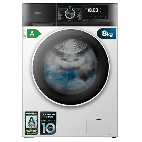 Cecotec Lavadora 8 Kg Carga Frontal Bolero Dresscode 8500 Inverter A. 1900 W, 1400 rpm, Motor Inverter Plus, Bajo Consumo, 16 Programas, SteamMax, Delay Start, Blanco
