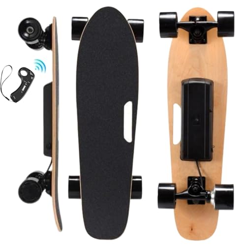 Skateboard électrique avec télécommande, vitesse maximale jusqu'à 22 km/h, freinage fluide à 3 vitesses, poignée de transport facile, convient aux adultes