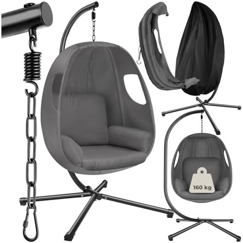 tectake® Fauteuil Oeuf Suspendu Chaise Balancoire Cocooning Pliable, Confortable & Résistant, Fauteuil Relax avec Structure en Acier, Coussin Fauteuil Épais & Housse de Protection