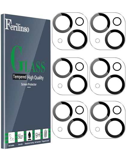 Ferilinso [6 Pièces Protection Objectif Caméra Arrière pour iPhone 14/ 15/ 14 Plus/ 15 Plus/ 13/13 Mini Accessoire Appareil Photo Protecteur 9H Dureté Ultra Résistant Film