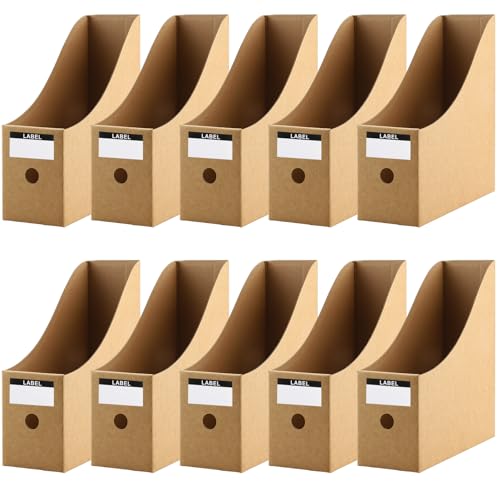 Zosenyer 10 Pièces de Porte Revues en Papier Kraft, Solide Porte Documents en Carton avec Étiquettes et avec 10 Compartiments Porte Revue Bureau Rangement de Documents Facile des Livres, Magazines