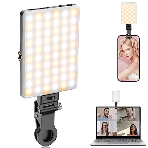 TONEOF Lampe à Selfie Flash Portable, Rechargeable Caméscope avec Clip et Double Trou de vis 1/4", lumière d'appareil Photo 2500-9000K pour Vlogging/Photographie/Vidéoconférence-Noir