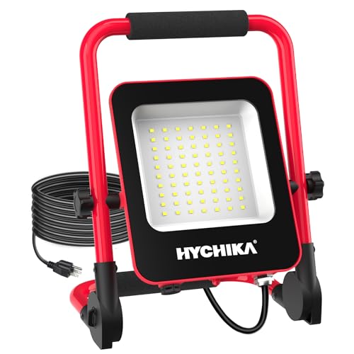 HYCHIKA Projecteur LED Chantier 50W - Éclairage de Chantier Puissant et Étanche IP65,Lumière Blanche 6500K, 5500 Lumens avec Prise Schuko et Cordon de 3M - Idéal pour Travaux Intérieurs et Extérieurs