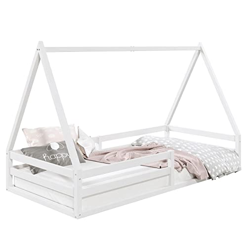 IDIMEX Lit cabane SILA 90x190 cm, lit Simple Enfant 1 Place Type Montessori, en pin Massif Blanc