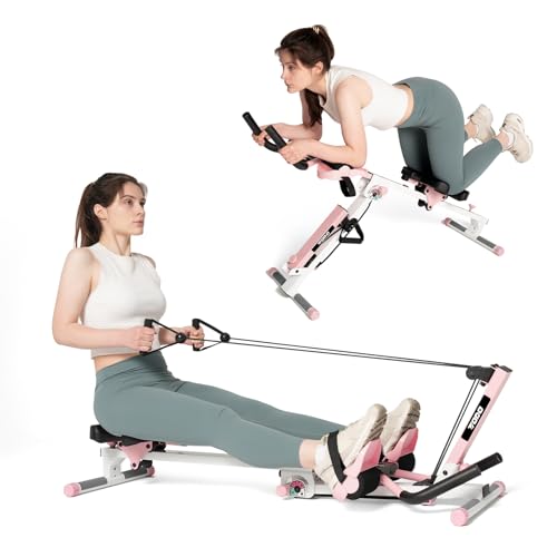 TODO 3 en 1 Rameur pour la Maison, Multifonctionnel Rameur Musculation avec 2 Intensités Réglable, AB Trainer Abdominaux Rameur Pliable pour Cardio-Training, jusqu'à 120kg