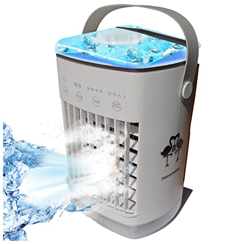 COOLI FRAIS Climatiseur Mobile Sans Evacuation, Clim' Tactile 2024 USB Type-C Portable, Double Reservoir Eau + Glace 700mL, 4 Vitesses / 2 modes de refroidissement (fraîcheur & brouillard), Silencieux