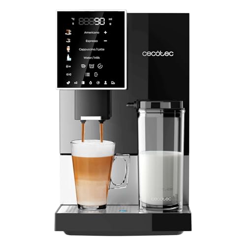 Cecotec Machine a Cafe Grain Cremmaet Compactccino Black Silver.19 barres,Thermoblock,Grains de café fraîchement moulus avec Plug&Play,Réservoir de café de 150gr avec moulin,1,1 L d'eau,400ml de lait