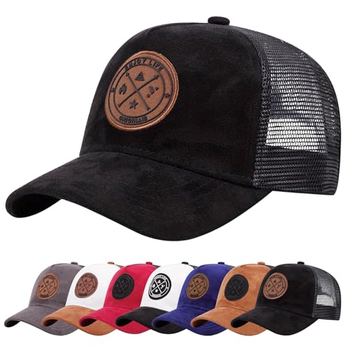 Enwokran Casquette de Baseball Réglable Unisexe Anti-UV Protection Ajustable Boucle en Metal Trucker Hip-hop Cap Broderie Maille Golf Voyages Sport Chapeau (Noir)