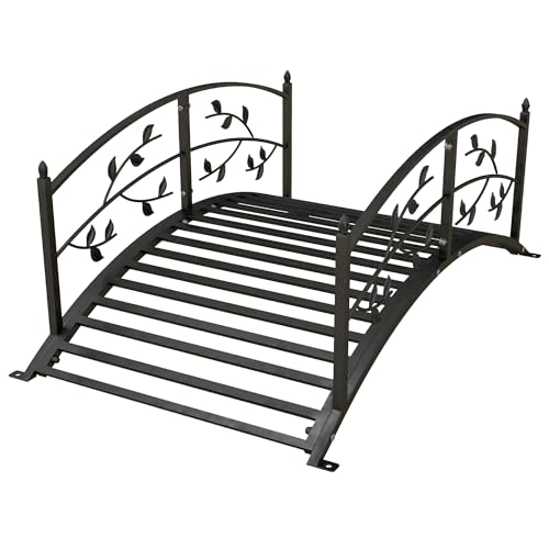 Outsunny Pont de Jardin - Pont de Bassin - décoration du Jardin dim. 119L x 67l x 47H cm avec Balustrade Motif de Vigne Acier Noir