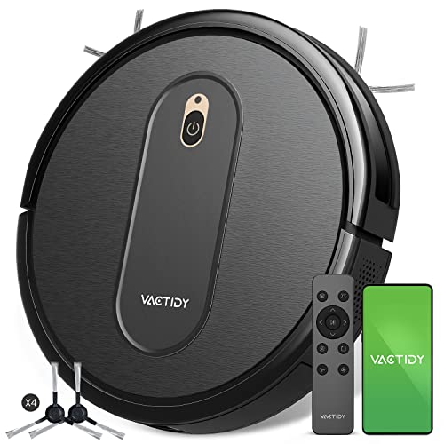 Vexilar Robot aspirateur, puissante aspiration, batterie longue durée, adapté pour sols/tapis à poils courts/poils d'animaux de compagnie, noir