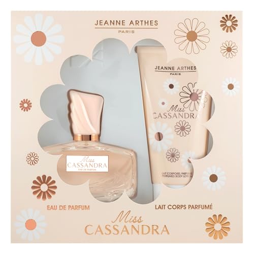 JEANNE ARTHES - Coffret Cadeau pour Femme - Miss Cassandra - Eau de Parfum 100 ml + Lait pour le Corps 150 ml - Parfum Rose Vanille - Fabriqué et conditionné en France à Grasse