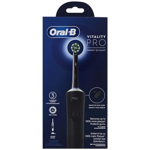Oral-B Vitality Pro Brosse A Dents Electrique Noire, Pour Adultes, Modes De Nettoyage Avec Sensibilité Plus, 1 Brossette De Rechange, 1 Chargeur