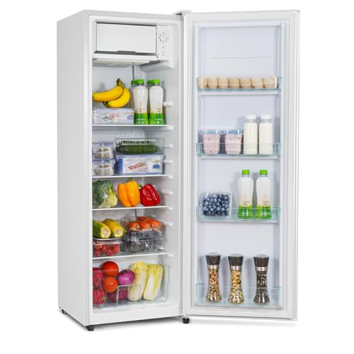 CURECURE Réfrigérateur avec micro-congélateur, 138 L, refroidissement 133 L, congélation 5 L, 4 étagères en verre, bac à légumes, contrôle de température, fonction de refroidissement rapide