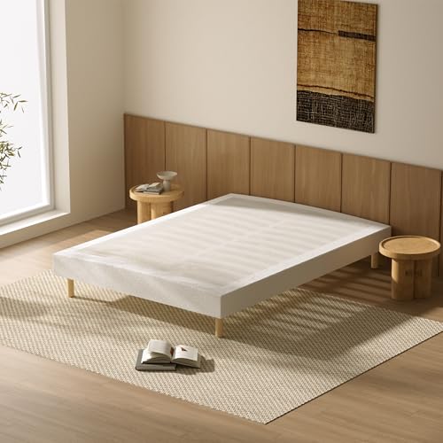 DEWINNER Sommier Tapissier 160x200cm, Sommier 160x200 avec 6 Pieds, 2x14 Lattes, Hauteur du Cadre de Lit 29 cm, Lit 160 x 200 avec Sommier, Blanc