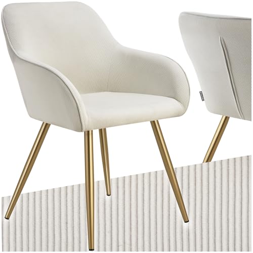 TecTake® Chaise de Salle à Manger rembourrée Moderne Chaise Velours côtelé Fauteuil Salon Chaise Scandinave Pieds en Acier Élégant avec Accoudoirs Chaise pour Coiffeuse, Chambre, Coiffeuse, Salon