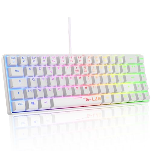 The G-Lab Keyz Hydrogen, Clavier Gamer 60%, Semi-mécanique Filaire Azerty, Rétroéclairage Multicolore- Mini Clavier Gamer Silencieux, Format Compact TKL - PC/PS5 (Blanc)