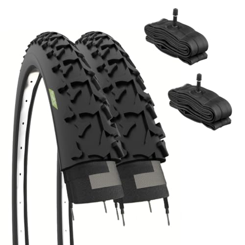 ECOVELO Ebi26mae 2 pneus VTT 26 x 1.90 (50-559) + Chambres Adulte Unisexe, Noir