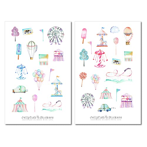 Set d'autocollants pour parc d'attractions - Journal Sticker, été, famille, amis, vacances, excursion, loisirs, parc, journal, parc à thème