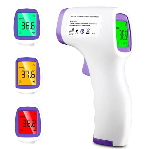 Thermomètre Infrarouge, Thermomètre Numérique Thermomètre Frontal sans Contact avec Écran LCD/50 Groupes de Données/Alarme de Fièvre pour Bébé Adultes Humains Cuisine