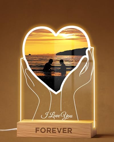 Panorama Lampe Personnalisé Mains Coeur - 15x22 cm - Veilleuse LED Chambre - Lumiere Photo Table de Chevet - Decoration Maison - Cadeau Couple Saint Valentin, Homme et Femme, Anniversaire