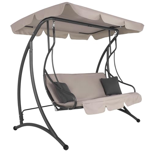 Balancelle de jardin 3 places résistante aux intempéries avec toit et coussin, banc à bascule, banc de relaxation, avec fonction allongée, pour jardin, terrasse, 190 cm Springos