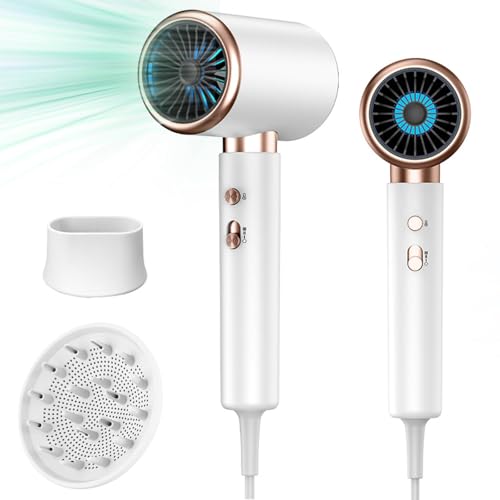 Oskuglin Sèche-cheveux ionique professionnel, 2400 W avec bouton chaud/froid, 3 réglages de température, diffuseur inclus, adapté aux salons de coiffure professionnels/à domicile (Blanc)