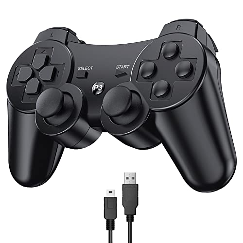 Diswoe Manette pour PS3, Manette sans Fil pour PS3 Joystick PS3 Bluetooth Manette de Jeu Gamepad Double Vibration avec Câble de Chargement USB