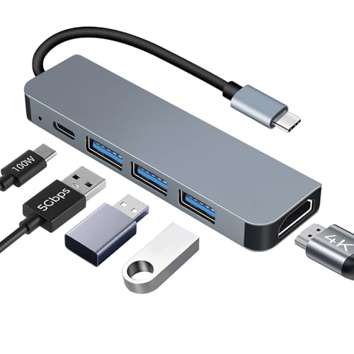 Hub USB C HDMI 4K PD 100W Charge, Multi Data Ports 5Gbps 5 en 1 Dock USB-C, Hub USBC Adaptateur Multiport Compatible pour MacBook Pro/Air,iMac,iPhone 16 15 Plus Pro Max, Samsung Galaxy