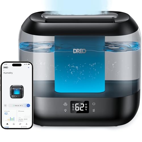 Dreo Smart Humidificateur pour chambre à coucher, Top Fill 4L Humidificateur de brume fraîche surdimensionné avec diffuseur d'huile et veilleuse, 32H d'autonomie, Silencieux pour la maison, le bureau