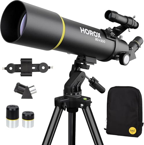 Télescope réfracteur avec ouverture de 80 mm et 500 mm pour adultes, télescope pour enfants débutants avec trépied professionnel et adaptateur de téléphone, sac à dos télescopes portables