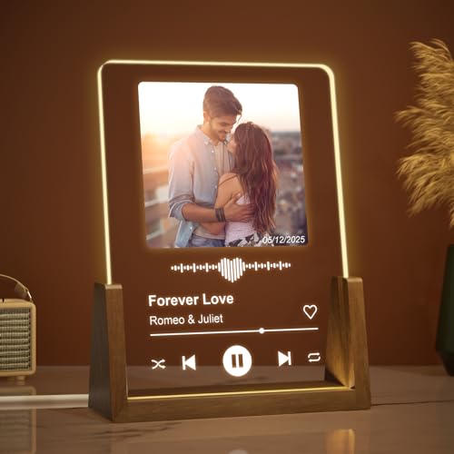 LUCKOR Cadeau Personnalisé Femme Homme de Saint Valentin - Cadre Photo Personnalisé Plaque Spotify - Idee Cadeau pour Copine Copain Couple Amie Famille - Cadeau Anniversaire Original