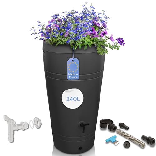 YourCasa Récipient pour Eau de Pluie 230 l - Design Decore - tonneau/réservoir d'eau de Pluie - avec Robinet - récupérateur Eau de Pluie - collecteur Eau de Pluie (Anthracite)