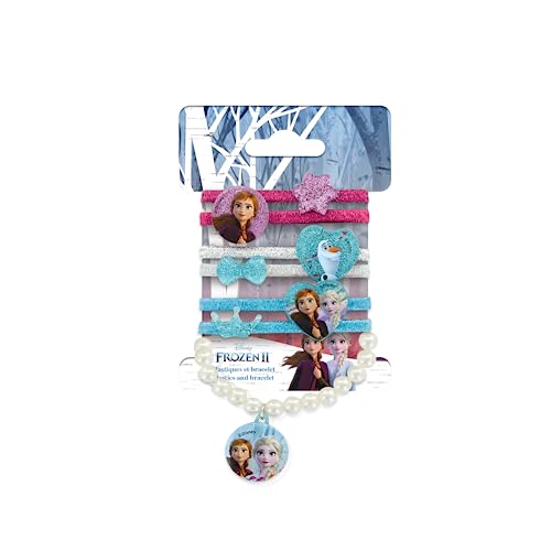 DISNEY La Reine des Neiges 2 - Set de 6 Élastiques + Bracelet - Elsa, Anna et Olaf - Produit Officiel Disney
